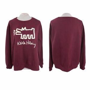 Keith Haring Barking Dog Graphic Sweatshirt Burgundy Crewneck Pullover XXL